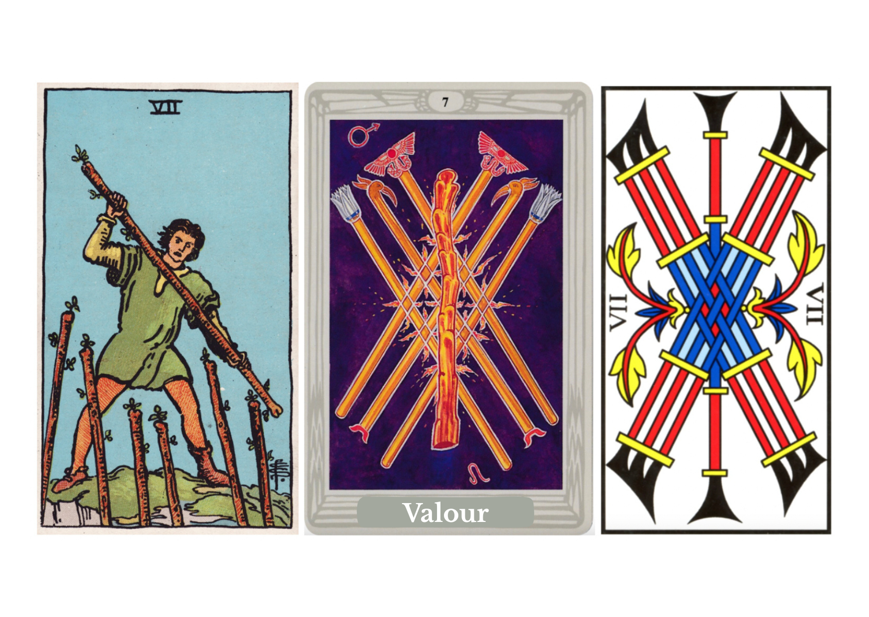 Seven of Wands tarot meaning explained: a card of courage, resilience, boundaries, self-defense, and inner strength in the Fool’s journey — symbolism, upright and reversed meanings, psychology, spirituality, love, career, and guidance.