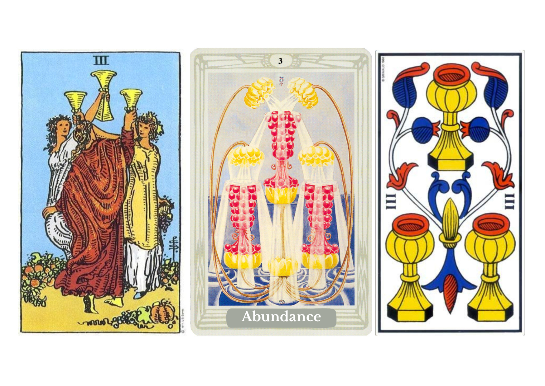 Three of Cups tarot meaning explained: a card of celebration, friendship, emotional support, reunions, joy, sisterhood, community, and shared happiness. Learn upright and reversed meanings, love and career interpretations, symbolism, and how it fits into the Fool’s journey.