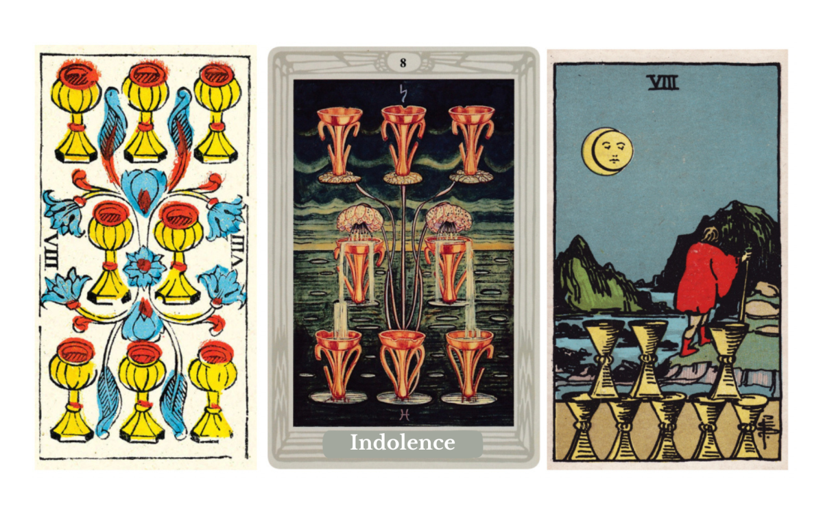Eight of Cups tarot meaning explained: a card of emotional withdrawal, spiritual awakening, courage to walk away, self-discovery, upright and reversed meanings, symbolism, and guidance in love, career, and the Fool’s journey.