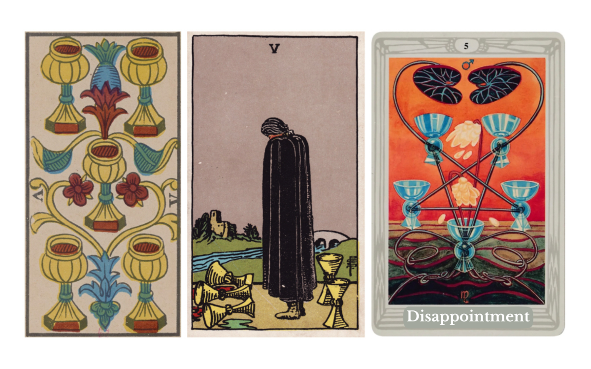 Five of Cups tarot meaning explained: a card of grief, emotional disappointment, and healing through acknowledgment. Understand its symbolism, upright and reversed meanings, love, career, psychological and spiritual interpretations in the Fool’s journey.