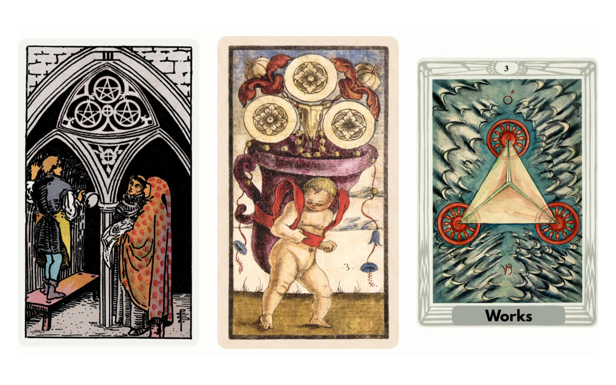 Three of Pentacles Tarot Meaning — Discover the symbolism, upright and reversed interpretations of the Three of Pentacles in love, career, and spirituality. Learn how this card represents teamwork, growth, skill development, and building a strong foundation for success.